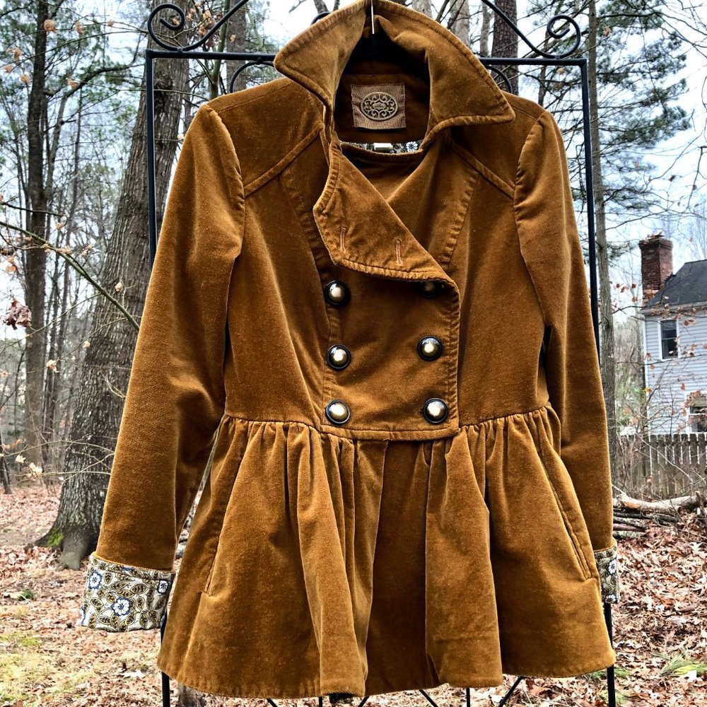 Inra Velvet Corduroy Military Victorian Riding Jacket Peplum Vintage